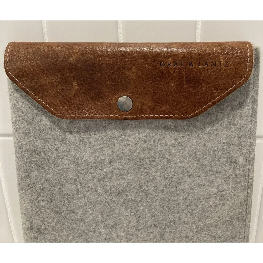 Graf & Lantz Real Leather Wool Tablet Slip Over Case Snap Close Business Career
